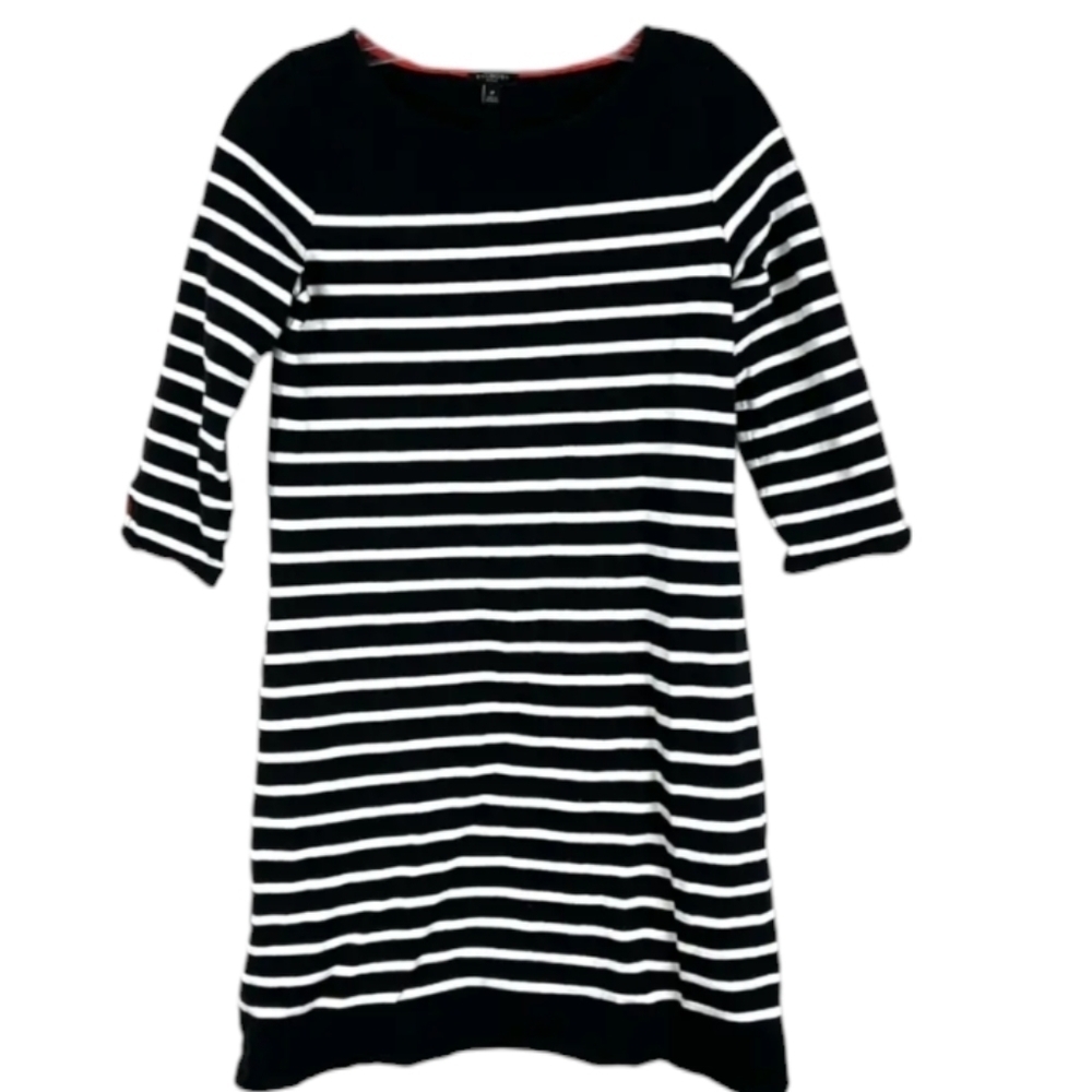Talbots Women's Dress Striped Navy White‎ 3/4 Length Sleeve 100% Cotton Medium